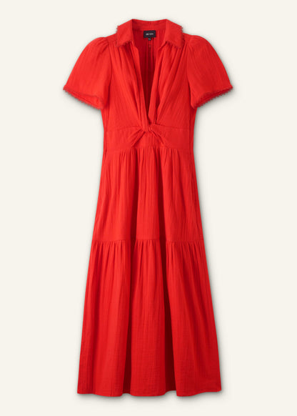 ME+EM Clothing Red Cheesecloth Twist Detail Fit + Flare Maxi Dress
