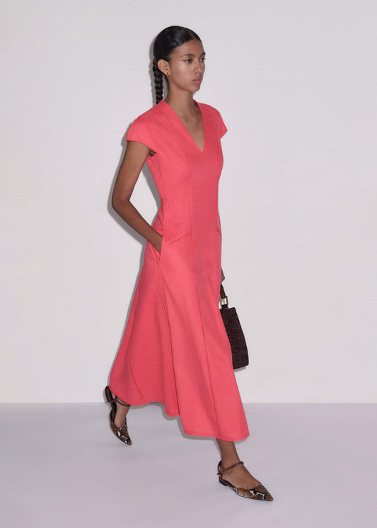 ME+EM Clothing Pink Crease-Less Linen Embroidered Maxi Dress