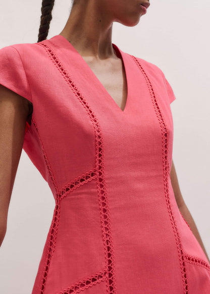 ME+EM Clothing Pink Crease-Less Linen Embroidered Maxi Dress