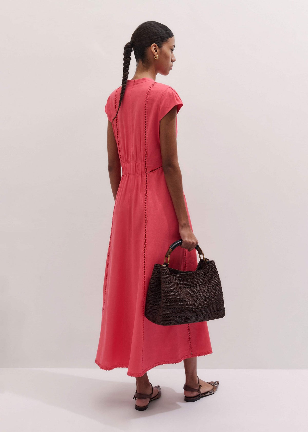 ME+EM Clothing Pink Crease-Less Linen Embroidered Maxi Dress