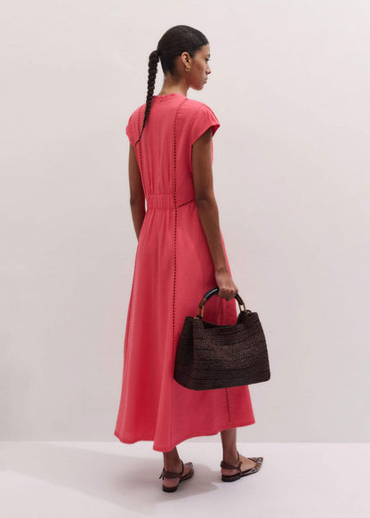 ME+EM Clothing Pink Crease-Less Linen Embroidered Maxi Dress