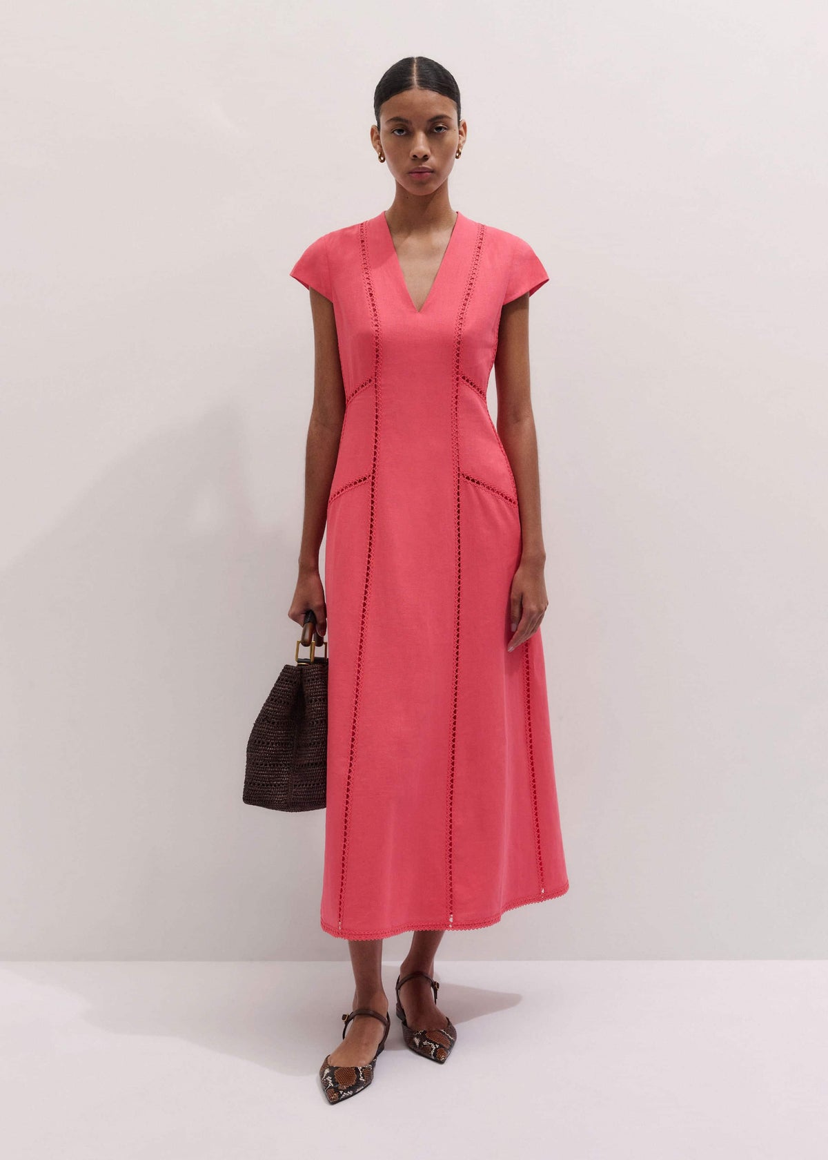 ME+EM Clothing Pink Crease-Less Linen Embroidered Maxi Dress