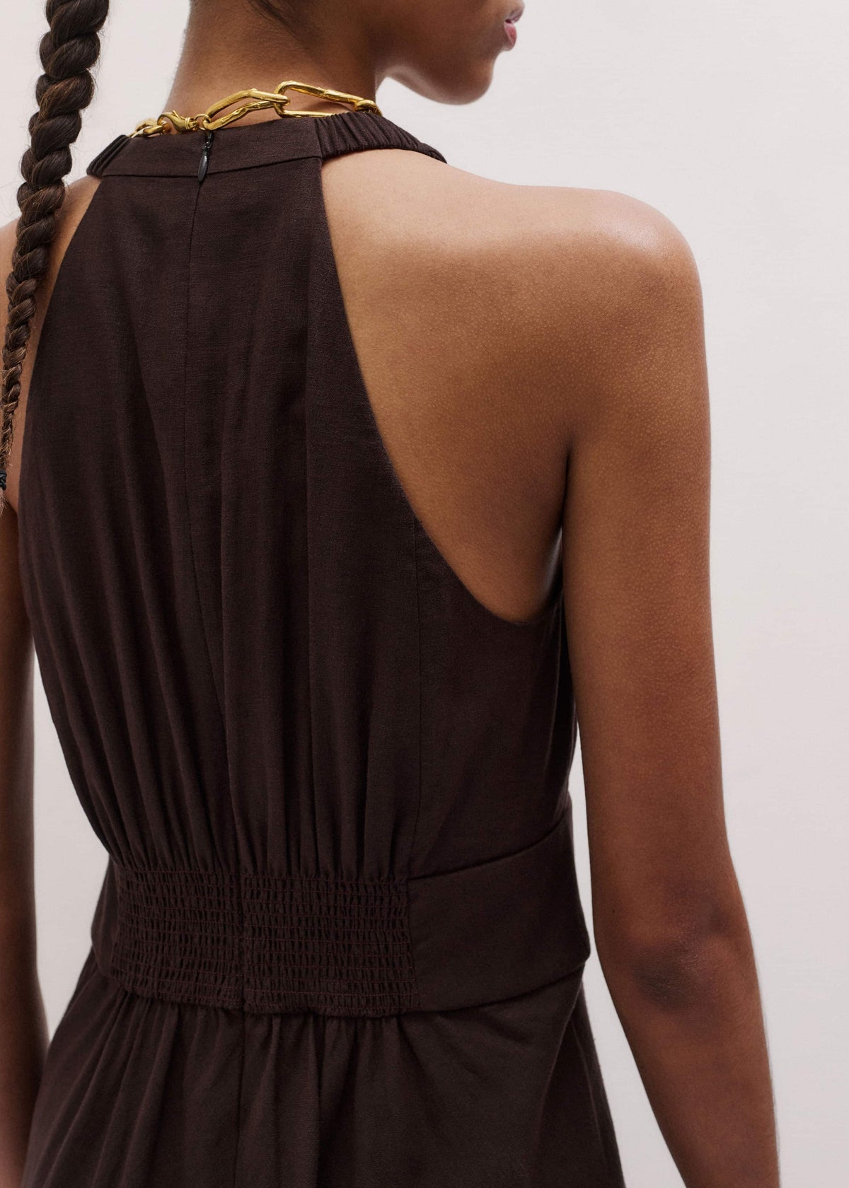 ME+EM Clothing Brown Crease-Less Linen Twist Front Maxi Dress