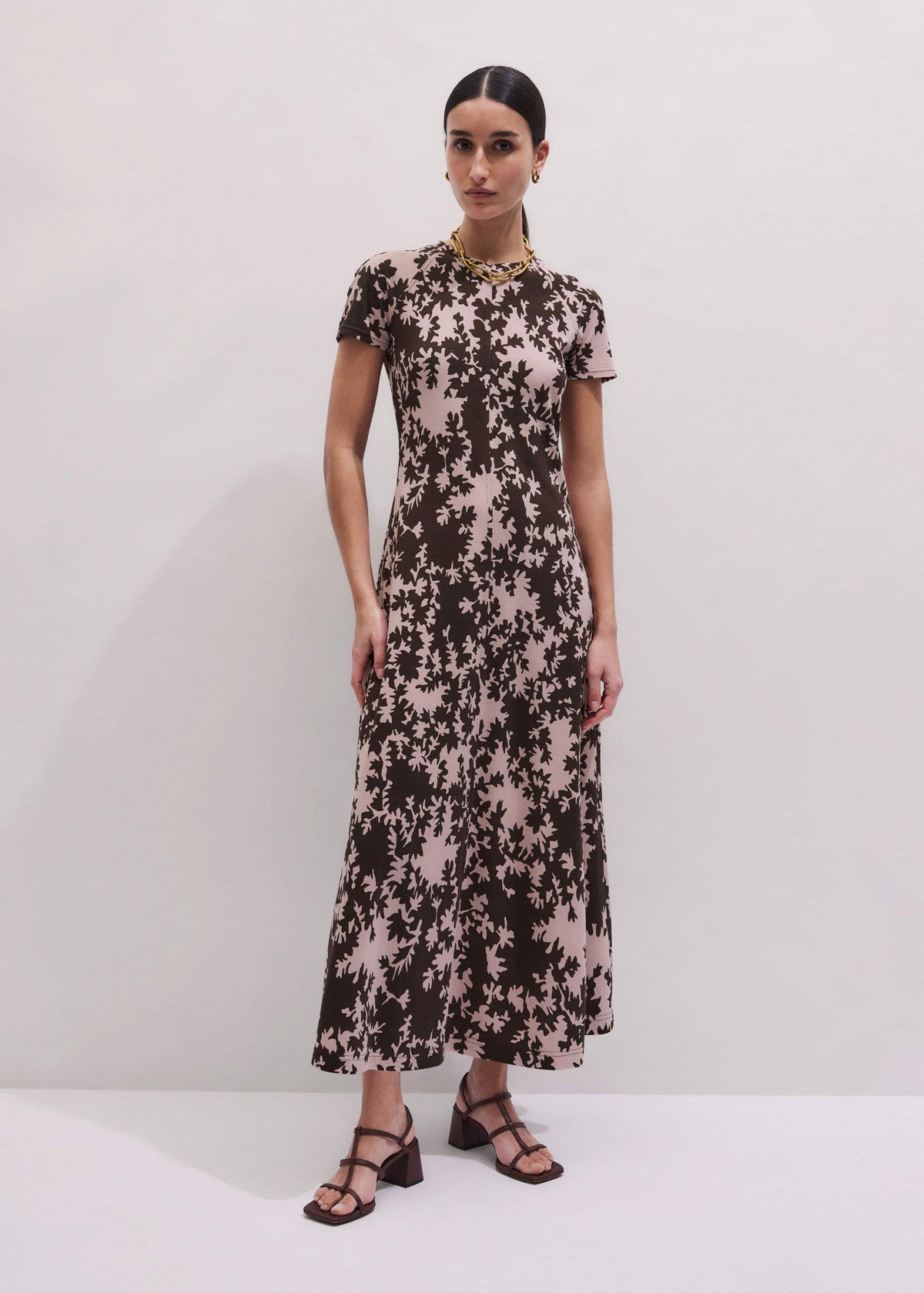 ME+EM Clothing Pink Speckled Bloom Print Contour Maxi Dress