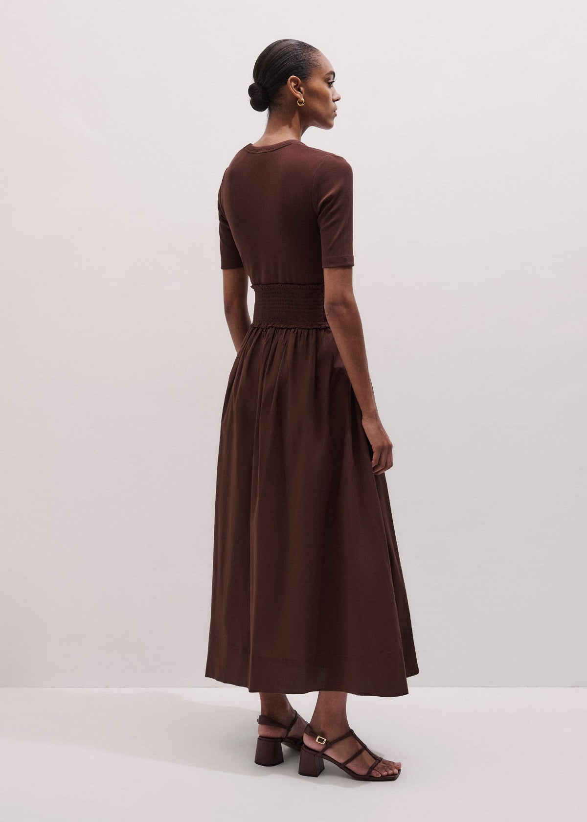 ME+EM Clothing Cinnamon V-Neck Smocked Skirt Mixed Media Maxi Dress