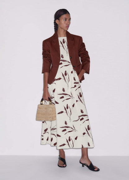 ME+EM Clothing Cream Crease-Less Linen Fit + Flare Maxi Dress