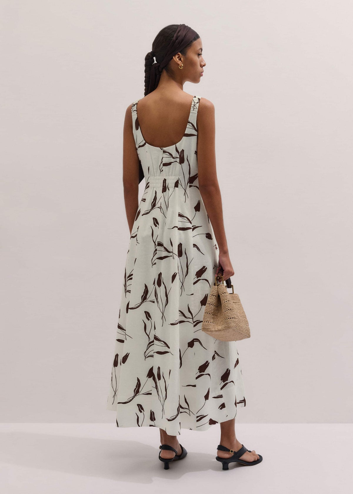 ME+EM Clothing Cream Crease-Less Linen Fit + Flare Maxi Dress