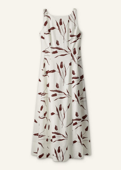 ME+EM Clothing Cream Crease-Less Linen Fit + Flare Maxi Dress
