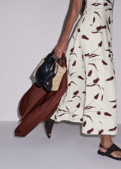 ME+EM Clothing Cream Crease-Less Linen Fit + Flare Maxi Dress