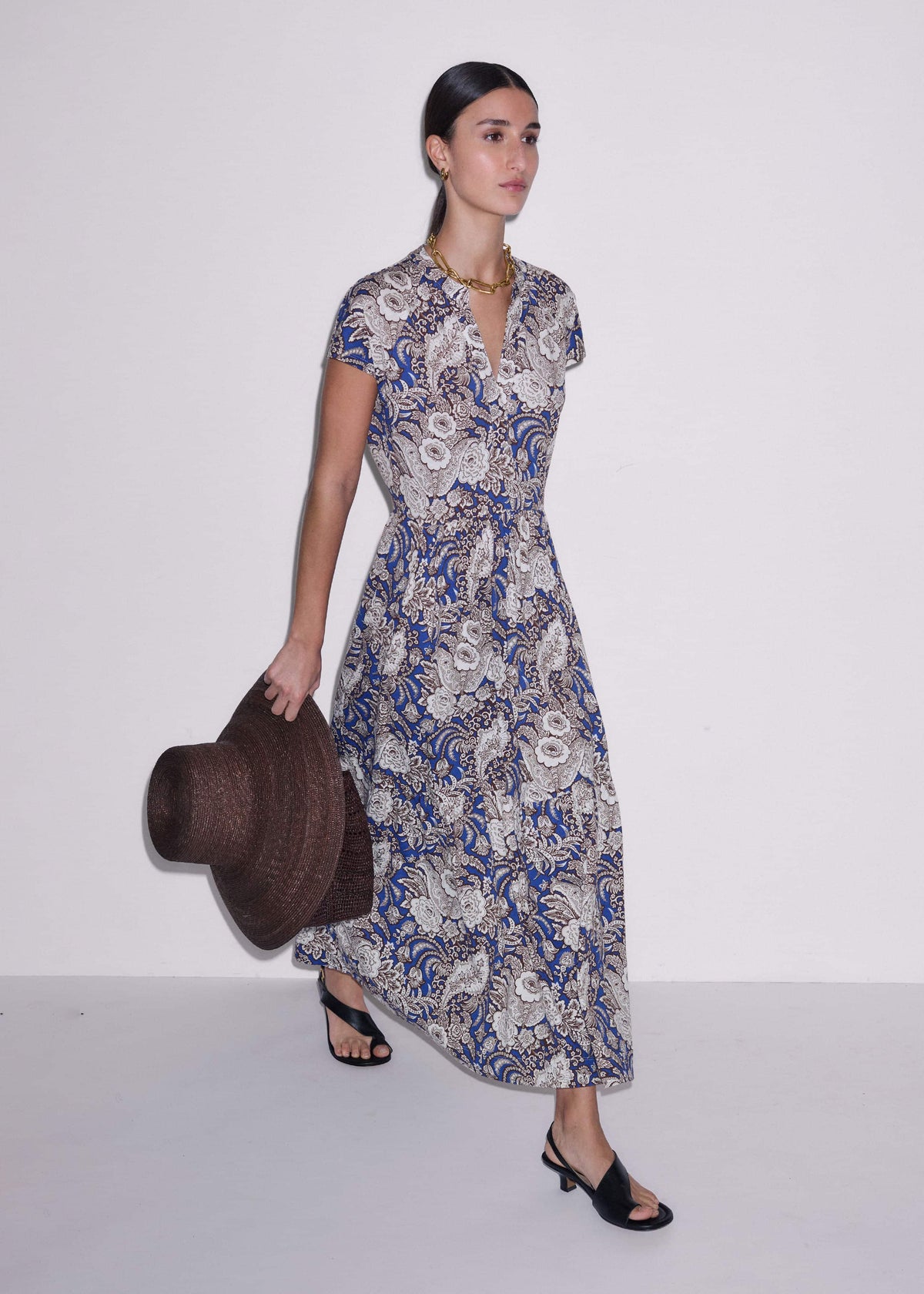 ME+EM Clothing Blue Elaborate Botanical Tiered Maxi Dress