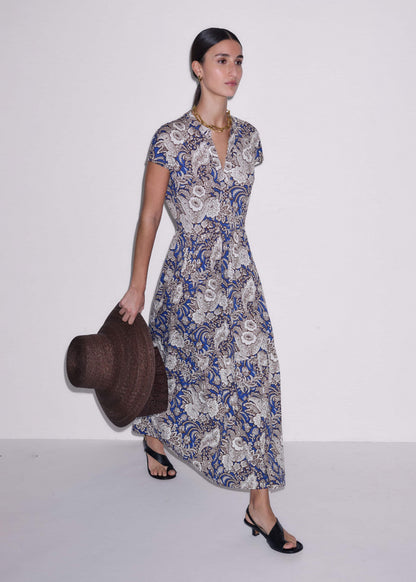 ME+EM Clothing Blue Elaborate Botanical Tiered Maxi Dress