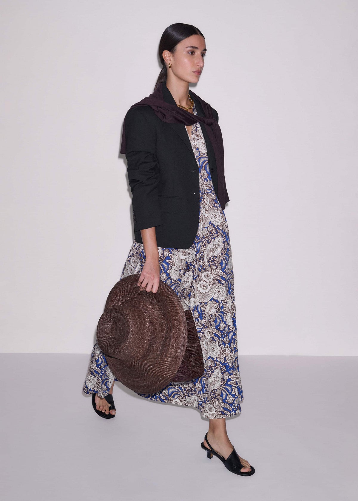 ME+EM Clothing Blue Elaborate Botanical Tiered Maxi Dress