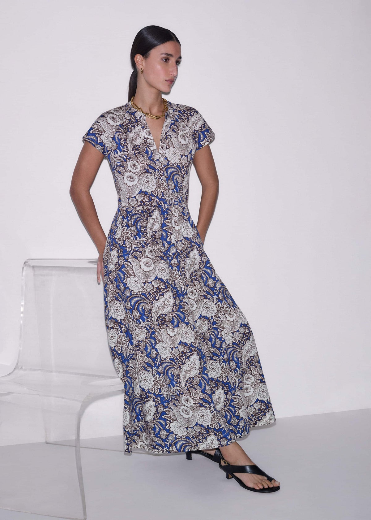 ME+EM Clothing Blue Elaborate Botanical Tiered Maxi Dress