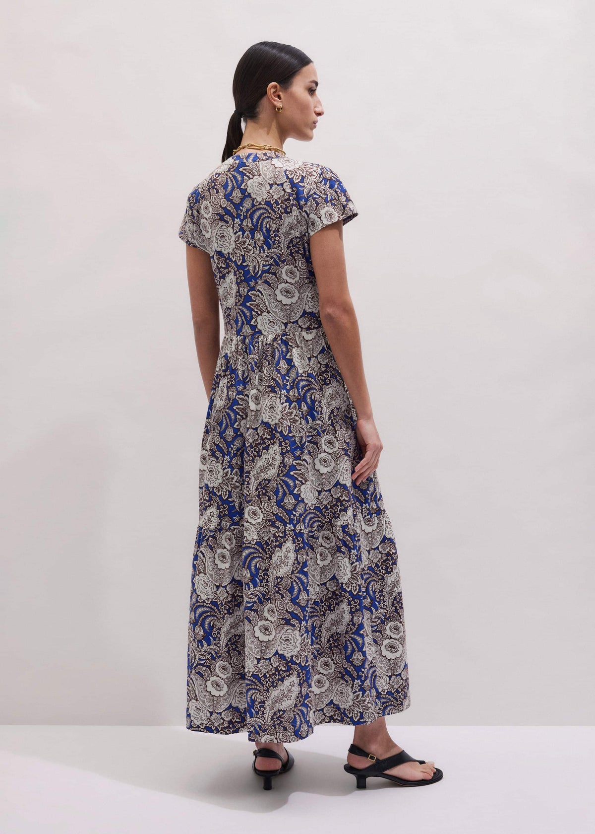 ME+EM Clothing Blue Elaborate Botanical Tiered Maxi Dress
