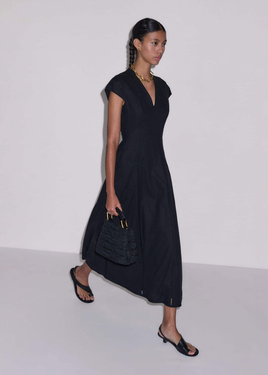 ME+EM Clothing Black Crease-Less Linen Embroidered Maxi Dress