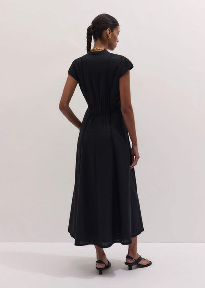 ME+EM Clothing Black Crease-Less Linen Embroidered Maxi Dress