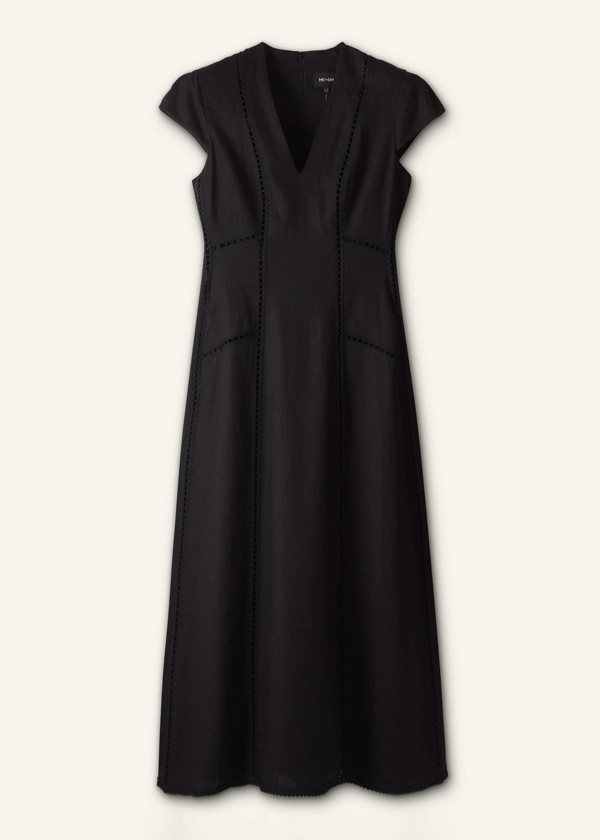 ME+EM Clothing Black Crease-Less Linen Embroidered Maxi Dress