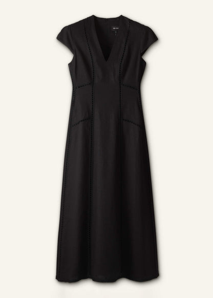 ME+EM Clothing Black Crease-Less Linen Embroidered Maxi Dress