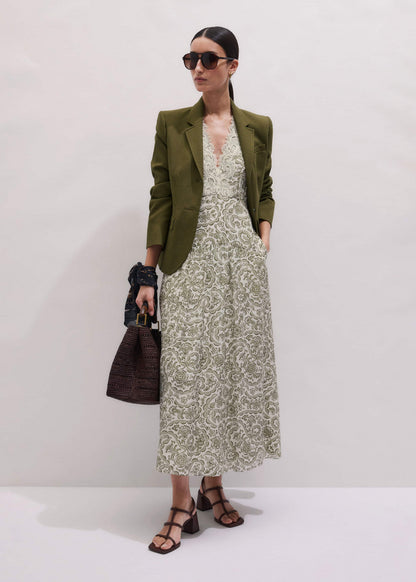 ME+EM Clothing Green Silk Cotton Lace Trim Maxi Dress