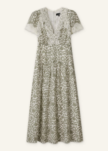 ME+EM Clothing Green Silk Cotton Lace Trim Maxi Dress