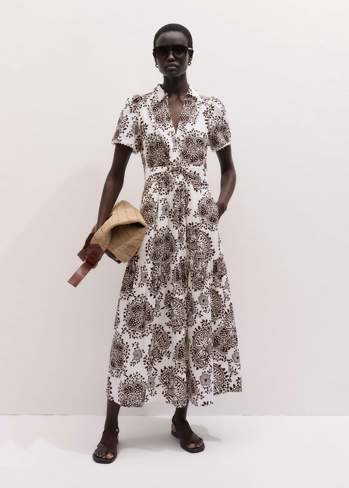 ME+EM Clothing White Cheesecloth In-Full-Bloom Print Maxi Dress + Belt