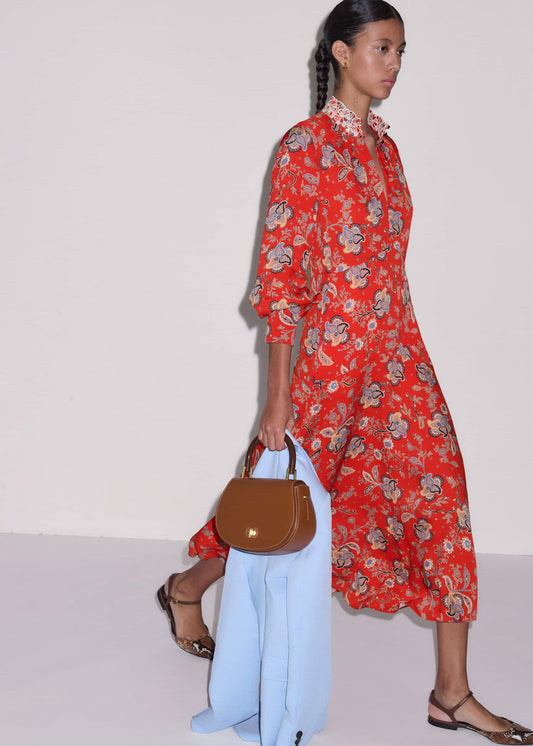 ME+EM Clothing Orange Fit + Flare Ornate Paisley Print Maxi Dress