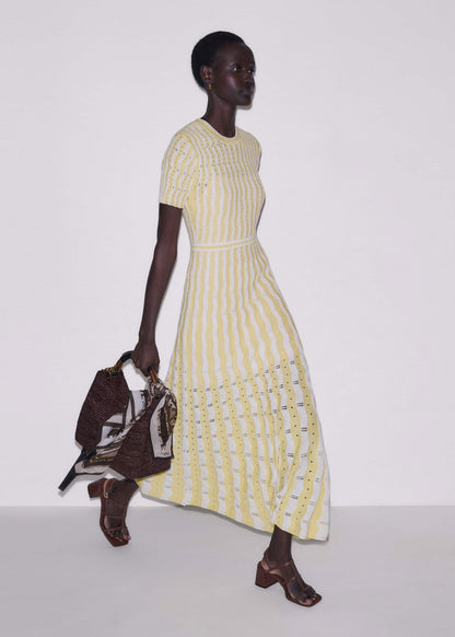 ME+EM Clothing Yellow Textured Pointelle Stripe Knit Maxi Dress