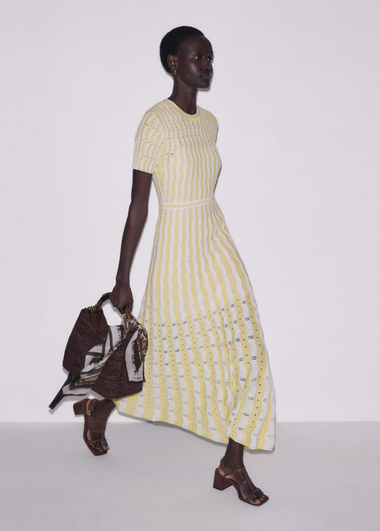 ME+EM Clothing Yellow Textured Pointelle Stripe Knit Maxi Dress