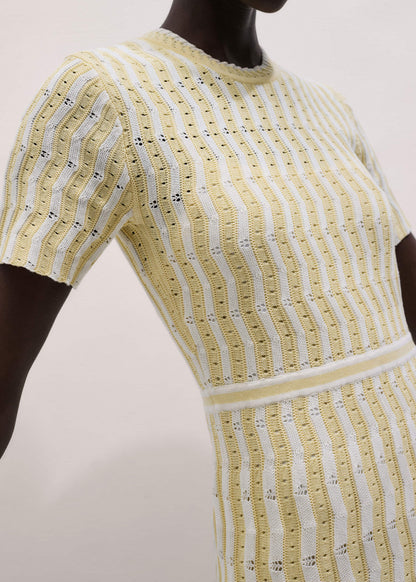 ME+EM Clothing Yellow Textured Pointelle Stripe Knit Maxi Dress