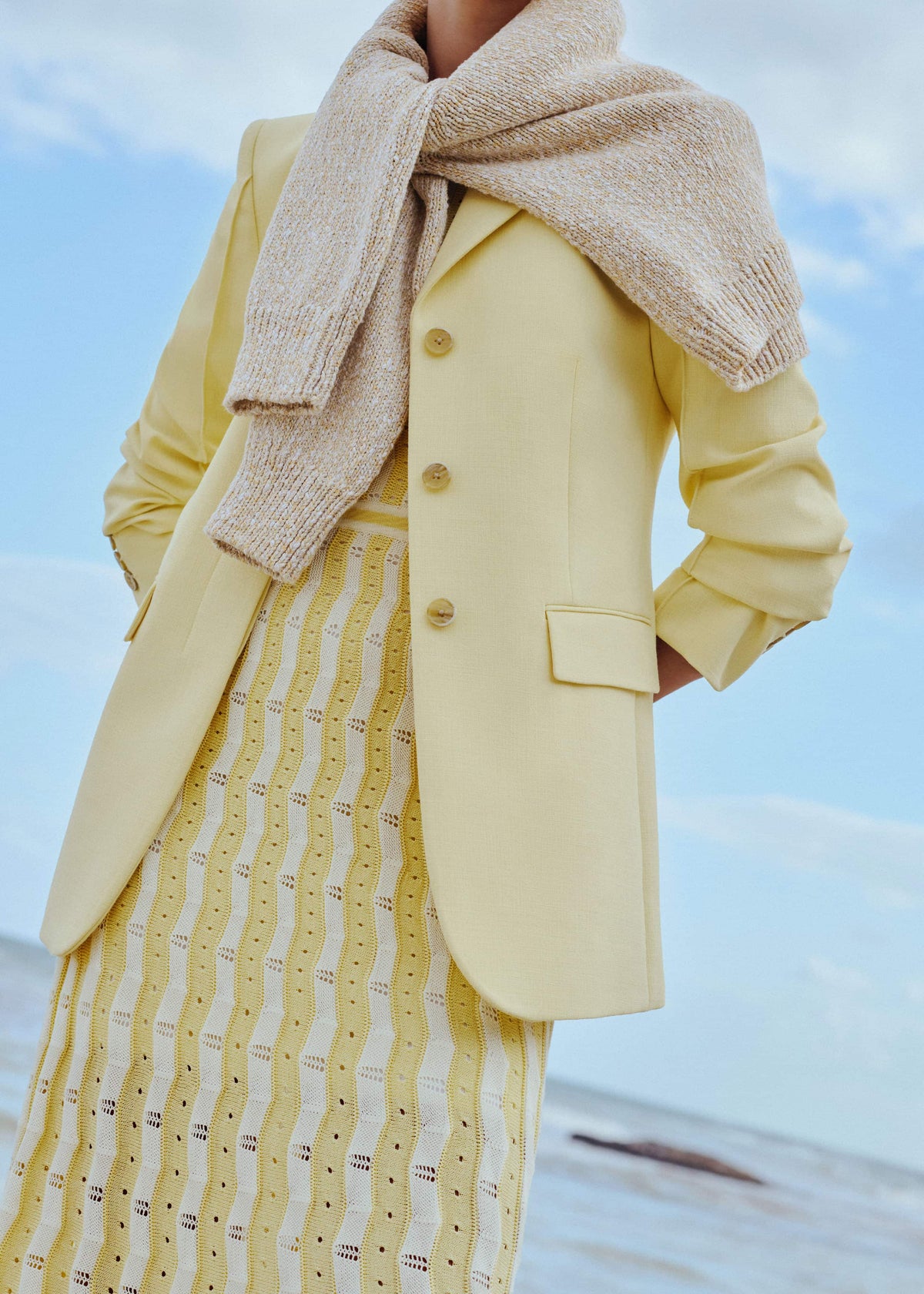 ME+EM Clothing Yellow Textured Pointelle Stripe Knit Maxi Dress