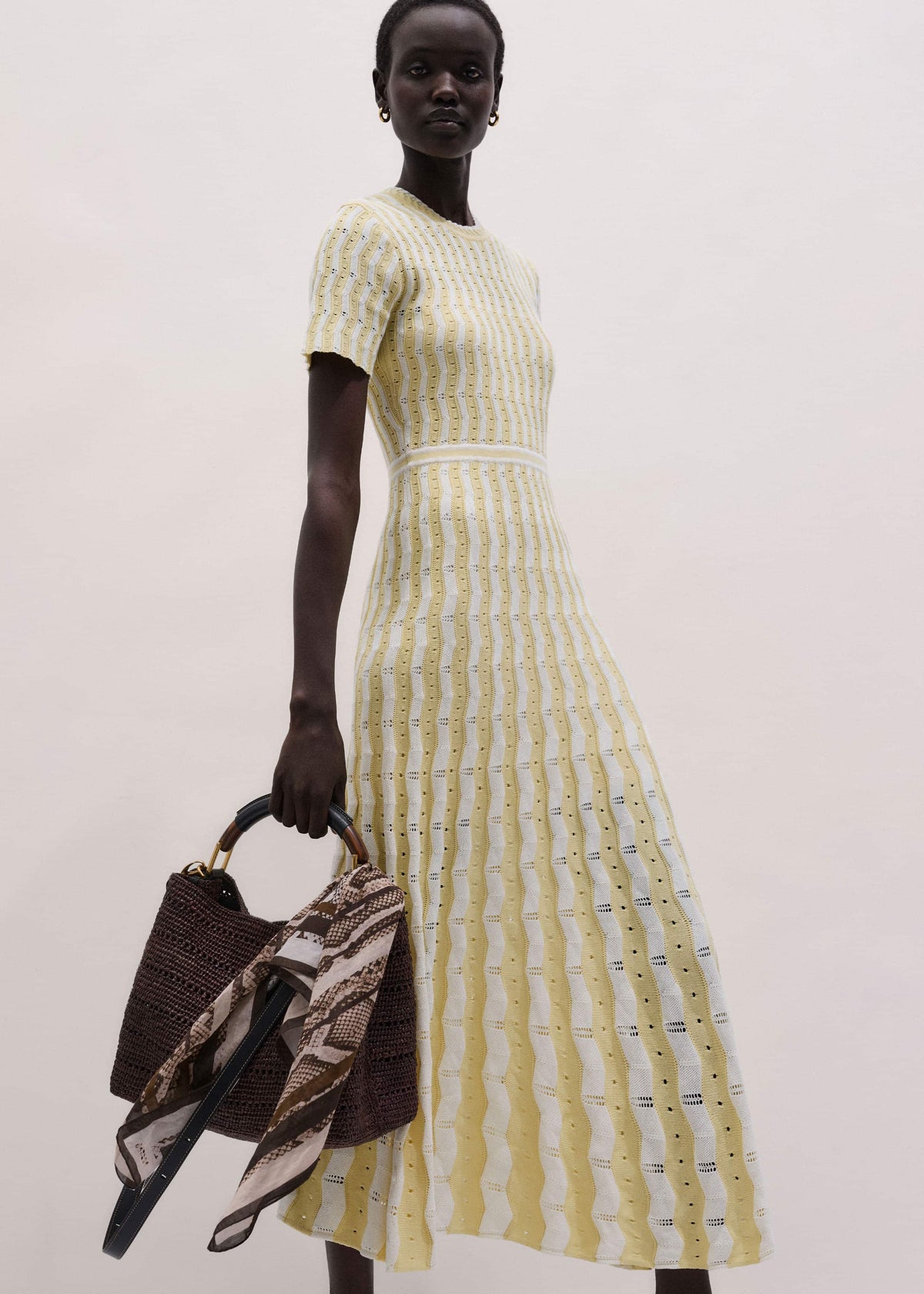 ME+EM Clothing Yellow Textured Pointelle Stripe Knit Maxi Dress