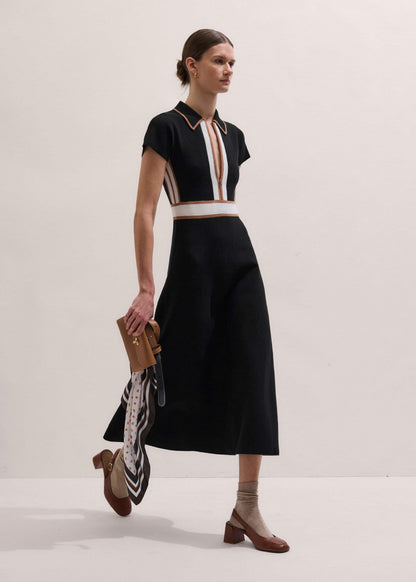 ME+EM Clothing Black Milano Knit Collared Maxi Dress