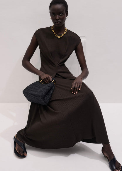 ME+EM Clothing Brown Draped Waist Clever Pleat Maxi Dress