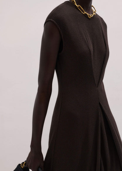 ME+EM Clothing Brown Draped Waist Clever Pleat Maxi Dress