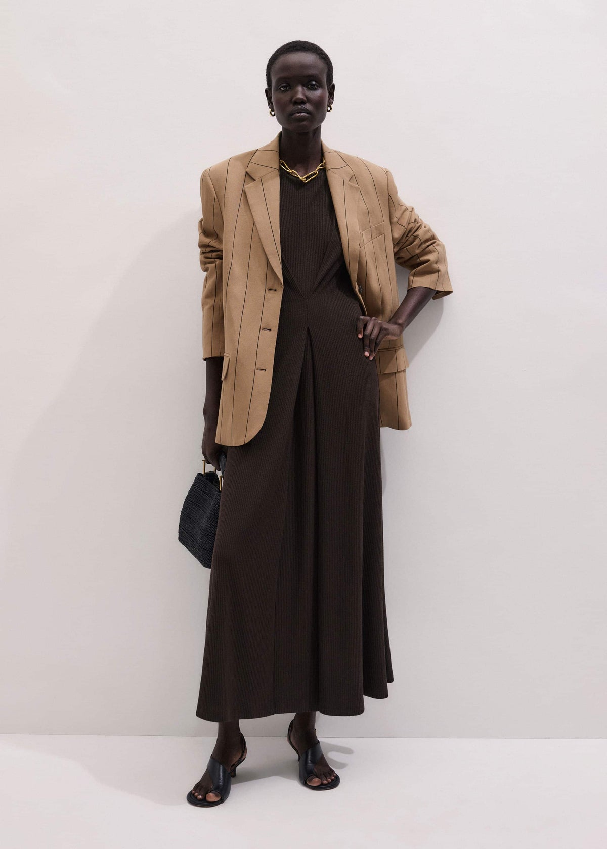 ME+EM Clothing Brown Draped Waist Clever Pleat Maxi Dress