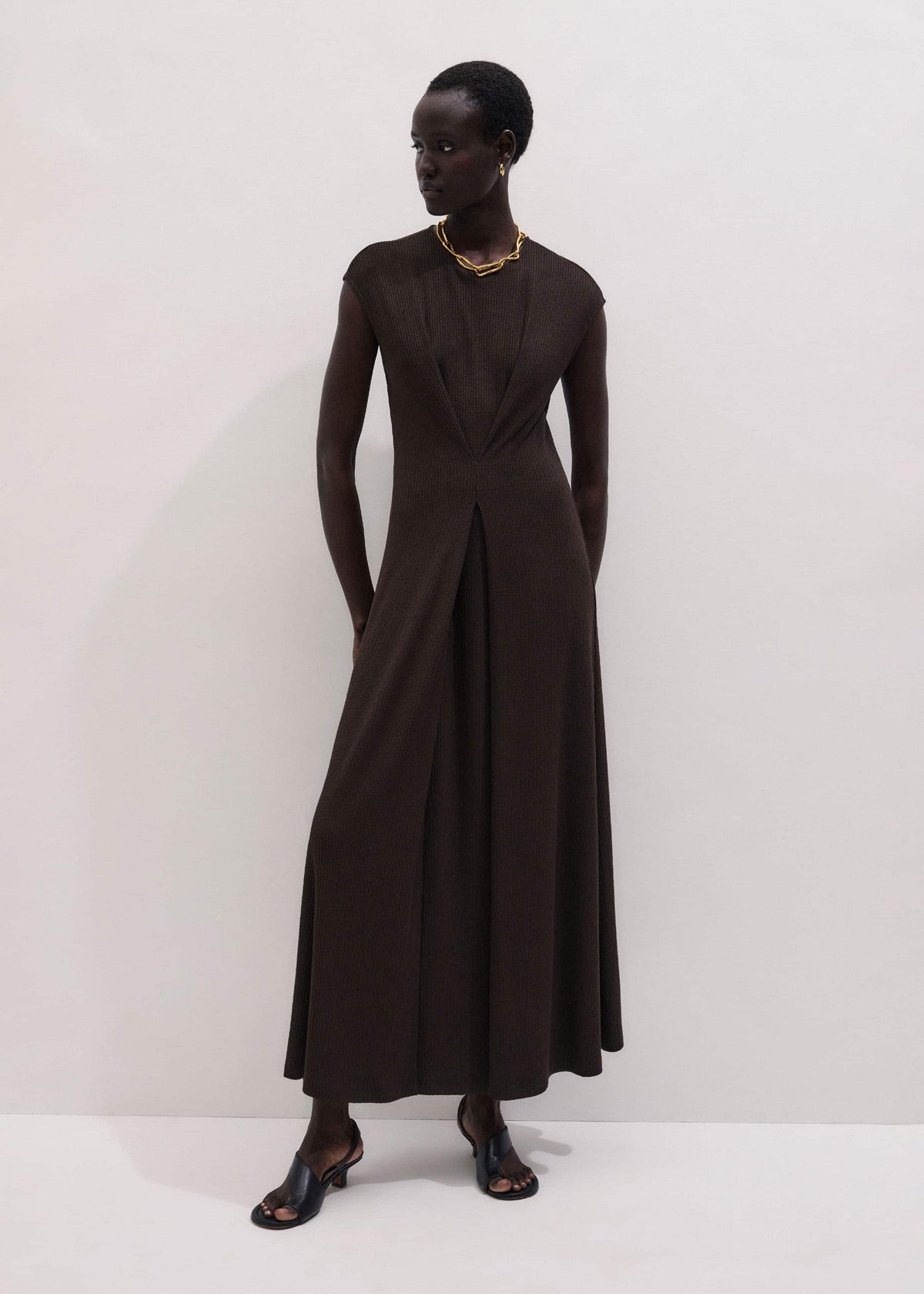 ME+EM Clothing Brown Draped Waist Clever Pleat Maxi Dress