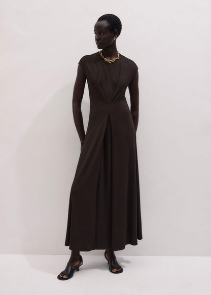 ME+EM Clothing Brown Draped Waist Clever Pleat Maxi Dress