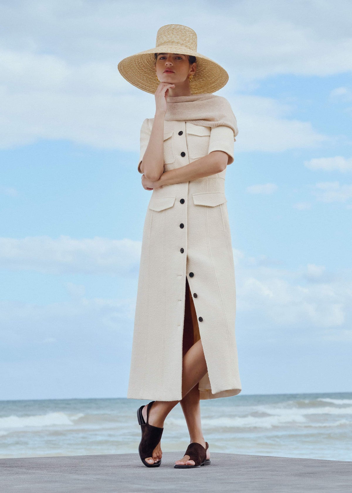 ME+EM Clothing Cream Button Front Maxi Dress