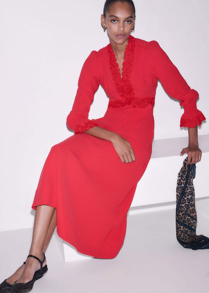 ME+EM Clothing Red Fit + Flare Lace Detail Maxi Dress