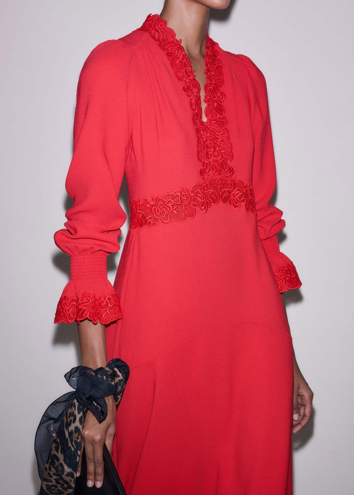 ME+EM Clothing Red Fit + Flare Lace Detail Maxi Dress