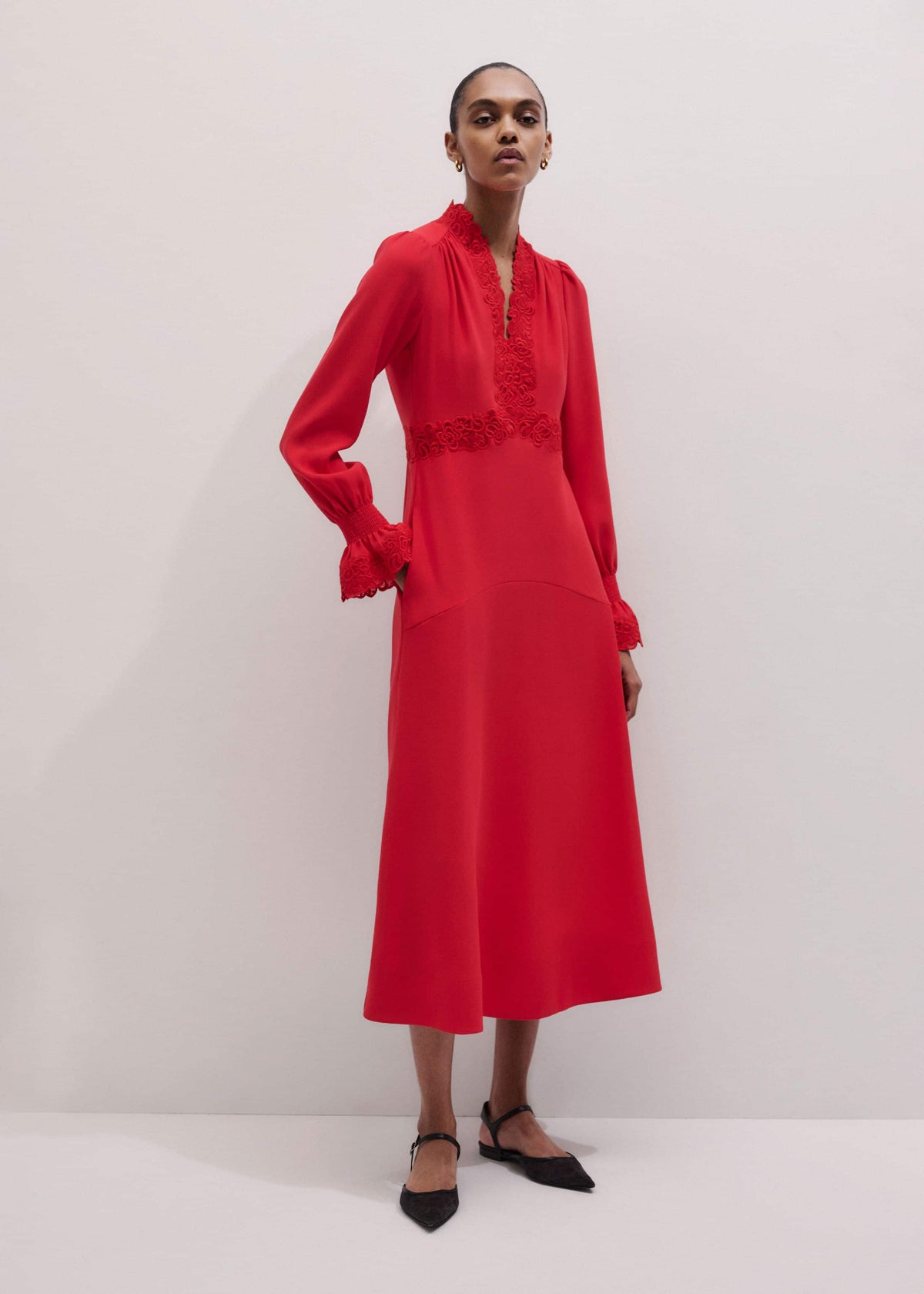 ME+EM Clothing Red Fit + Flare Lace Detail Maxi Dress