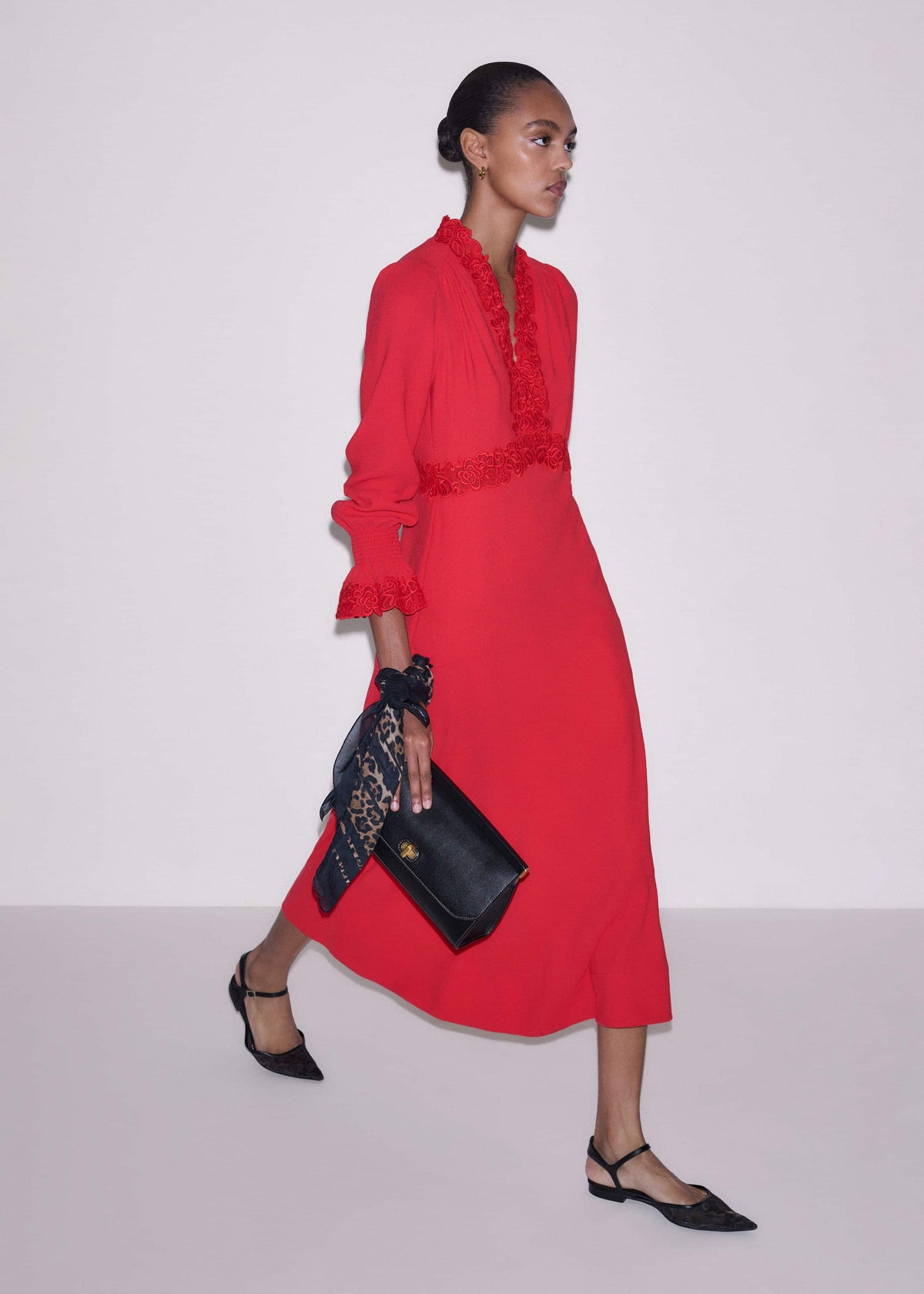 ME+EM Clothing Red Fit + Flare Lace Detail Maxi Dress