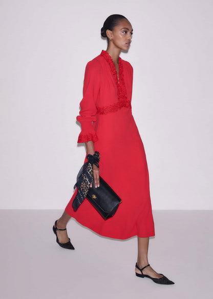 ME+EM Clothing Red Fit + Flare Lace Detail Maxi Dress