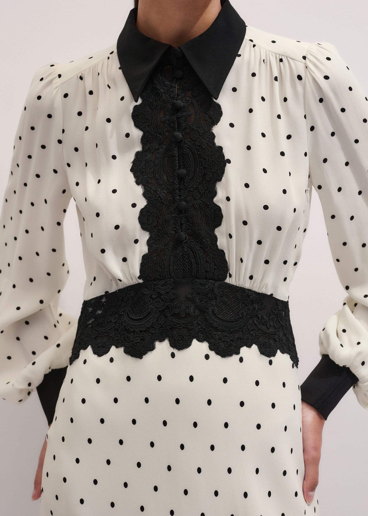 ME+EM Clothing Cream Winter Polka Dot Lace Trim Maxi Dress