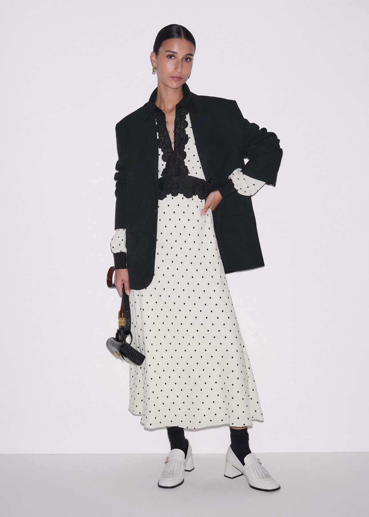 ME+EM Clothing Cream Winter Polka Dot Lace Trim Maxi Dress