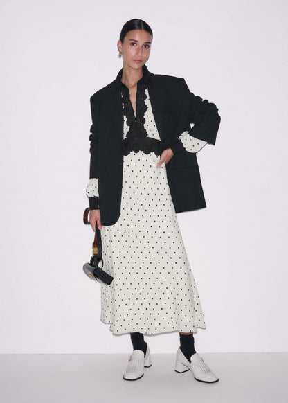 ME+EM Clothing Cream Winter Polka Dot Lace Trim Maxi Dress