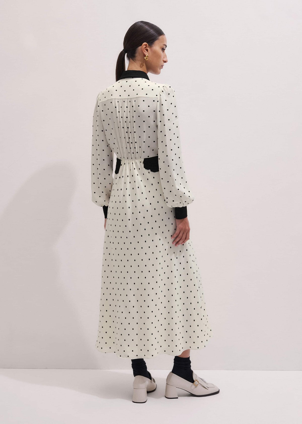 ME+EM Clothing Cream Winter Polka Dot Lace Trim Maxi Dress
