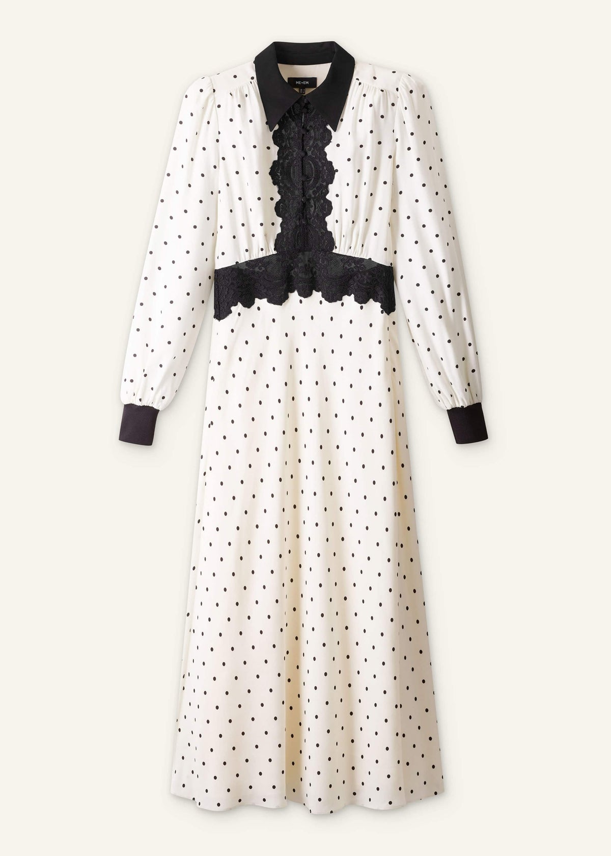 ME+EM Clothing Cream Winter Polka Dot Lace Trim Maxi Dress