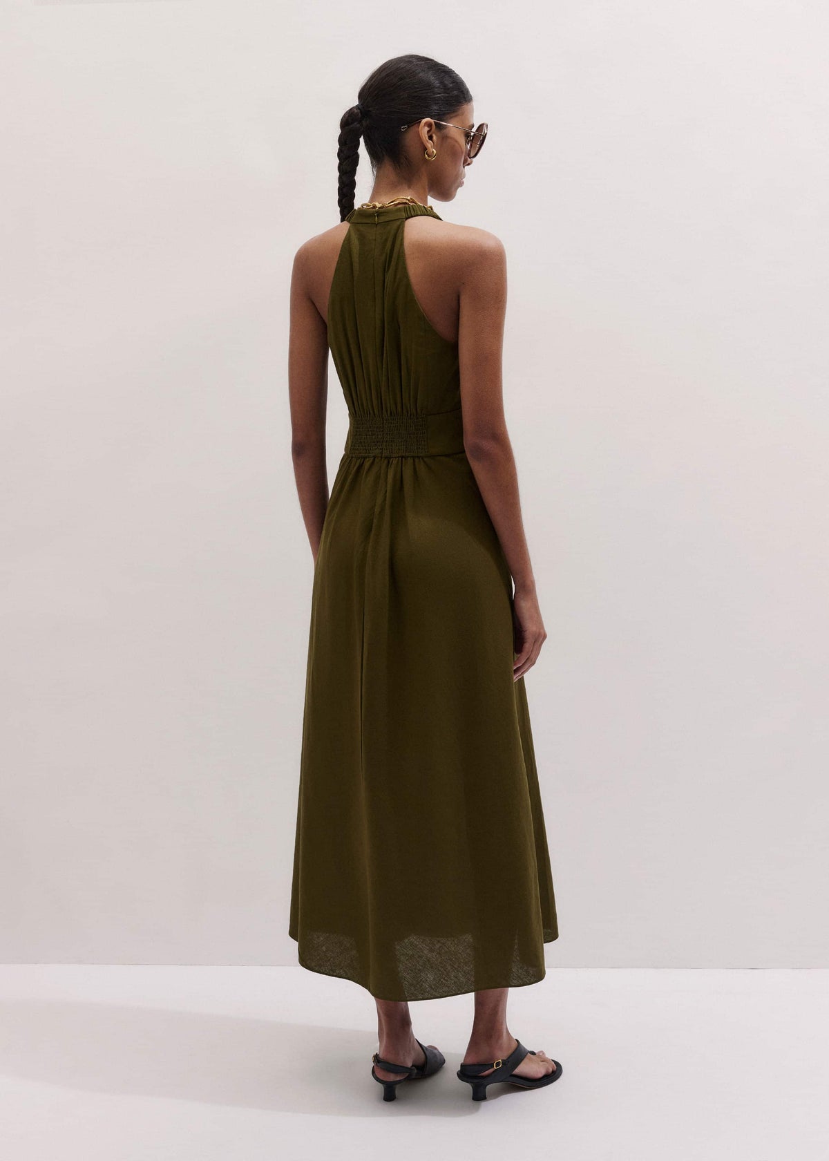 ME+EM Clothing Olive Green Crease-Less Linen Twist Front Maxi Dress