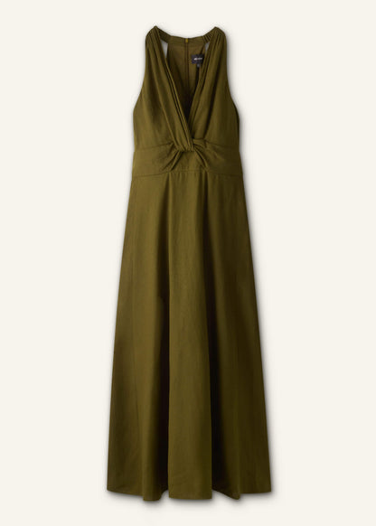 ME+EM Clothing Olive Green Crease-Less Linen Twist Front Maxi Dress